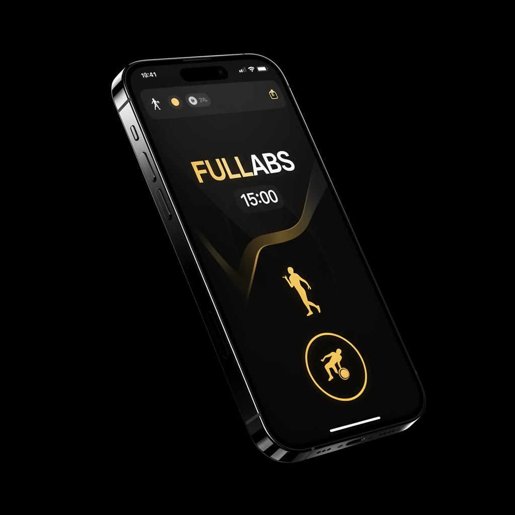 App FULLABS en iPhone — interfaz premium